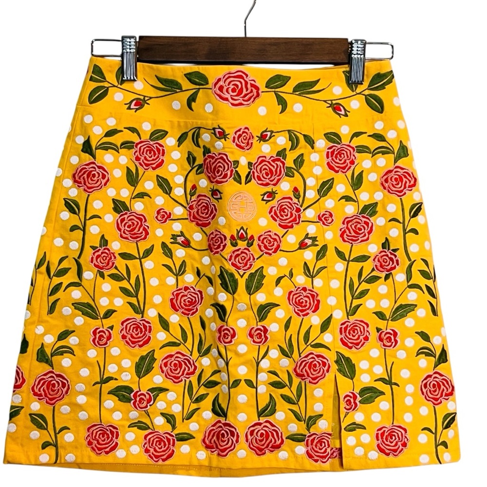 Herencia Collection Valentina High Waist Floral Embroidered Mini Skirt Size S